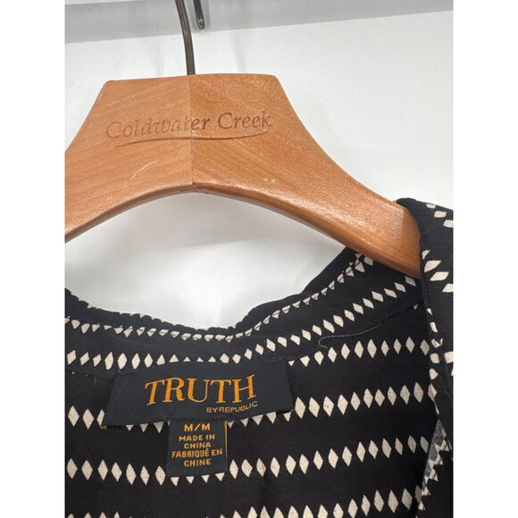 Truth By Republic Womens shirt Black White Long Sleeve Blouse Size Medium - Picture 2 of 4